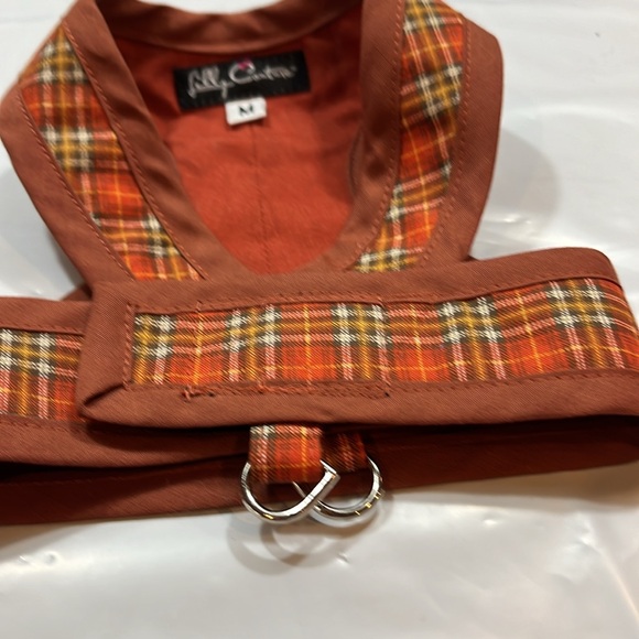 Lilly couture DOG HARNESS ORANGE tan brown plaid medium fall autumn Halloween M - Picture 4 of 8